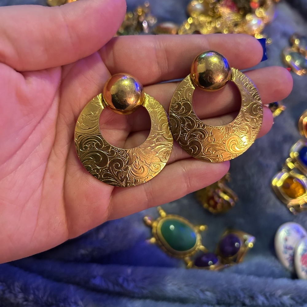 Gold Engraved Earrings